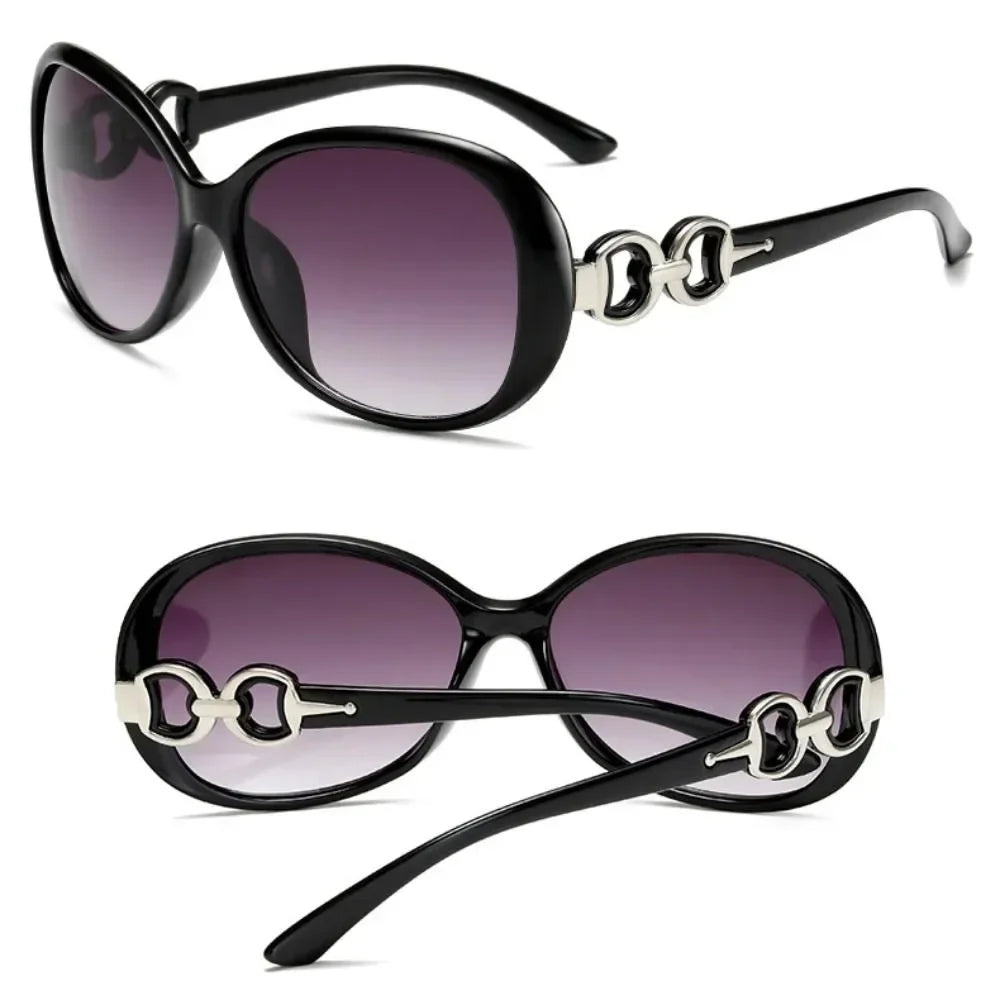 Sunglasses for Women Men Classic Retro Vintage Oversized Eyewear Fashion Shades Round Faced Driving Glasses - black