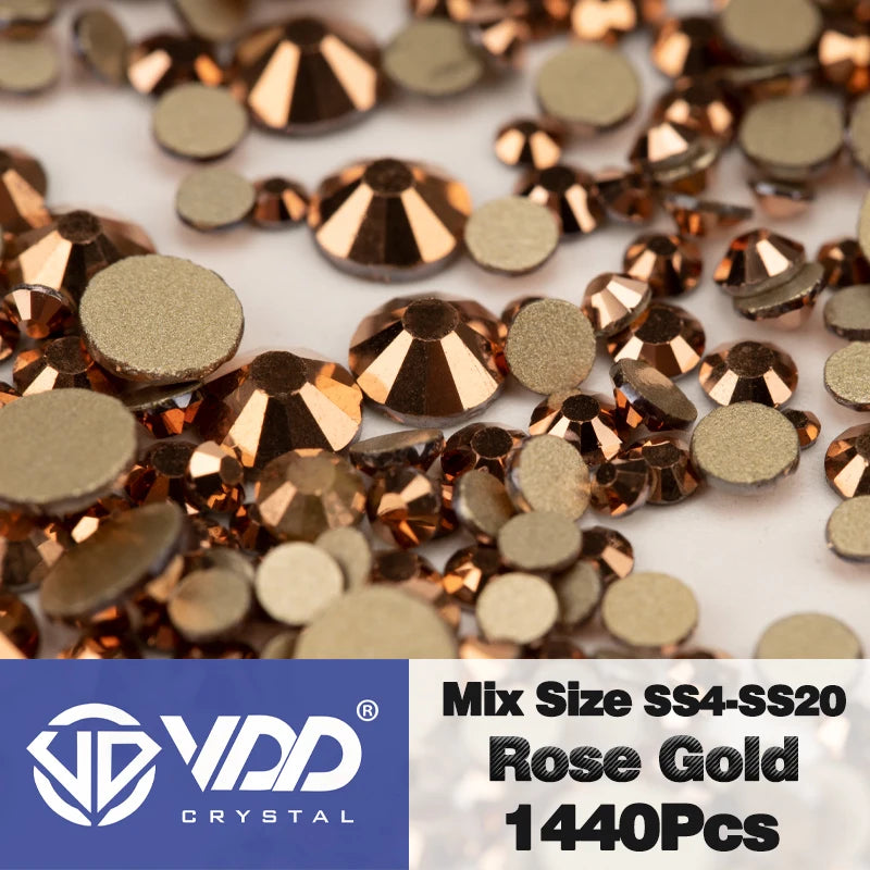 VDD SS4-SS20 Mix Size Clear Crystal Non-Hotfix Gold FlatBack Rhinestones Decorations DIY Glitter Stones 3D Nail Art Accessori