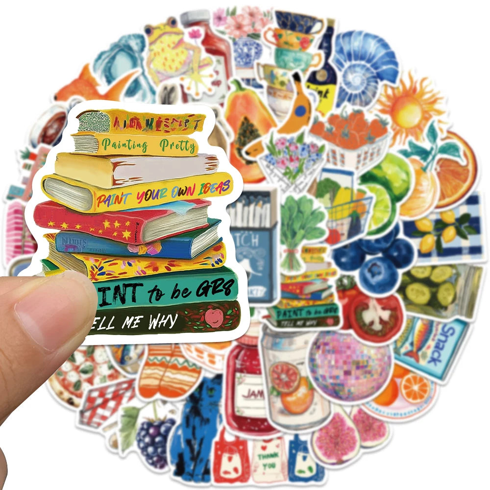 50pcs Vintage Painting Stickers Art Stickers Cartoon Graffiti Decal DIY Scrapbook Journal Luggage Skateboard Decorative Stick