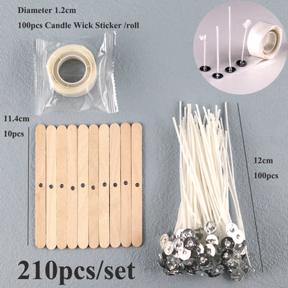 Smokeless Candle Wicks 2.6-20cm Pre-Waxed Cotton Core Wicks with Metal Sustainer Tabs DIY Handmade Candle Making Tools - 210p