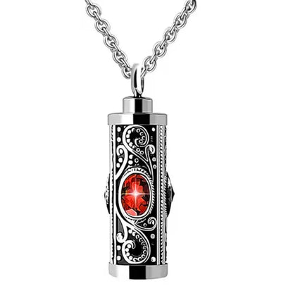 For Men Crystal Cremation Urn Necklace Cylinder Waterproof Ashes Pendant Retro Style Keepsake Memorial Jewelry Human Ashes - 