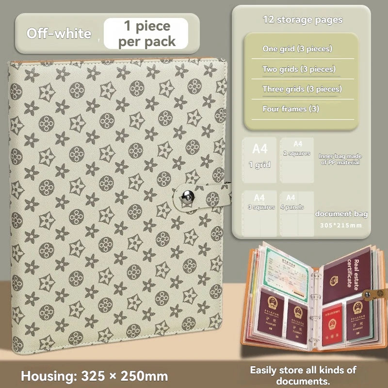 1PC Household ID Storage Book A4 Thickened Pattern ID Storage Bag Cat Eye Buckle Card Bag Storage Book Document Storage Book