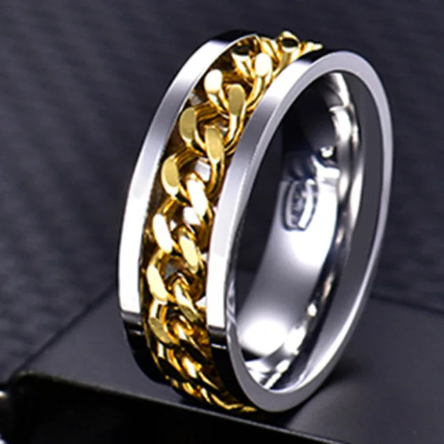 Cool Stainless Steel Rotatable Men Ring Spinner Chain Punk Women Jewelry for Party Gift - R09-02 / 10