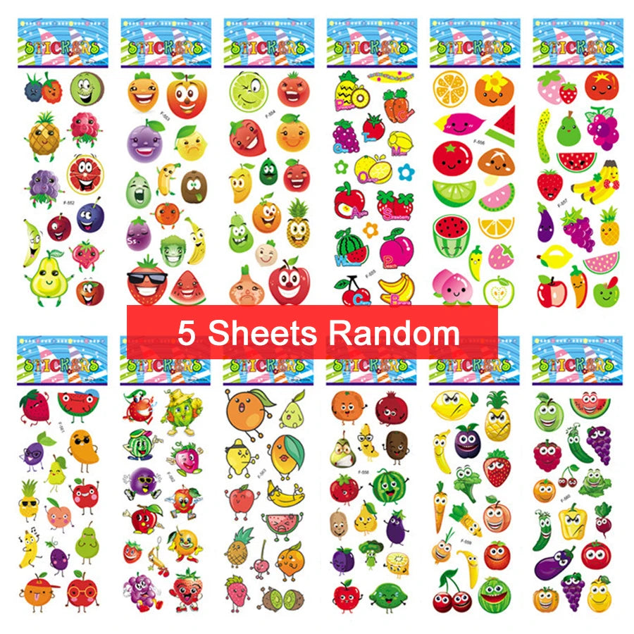 5 Sheets Kids Stickers Puffy Stickers for Children Birthday Christmas New Year Gift for Girl Boy Scrapbooking Cartoon Sticker
