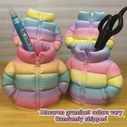 3D Puffer Jacket Shape Pen Holders,Cute Creative Stand-Up Storage Pen Pouch for Desk & Office - 1PC-Macaron