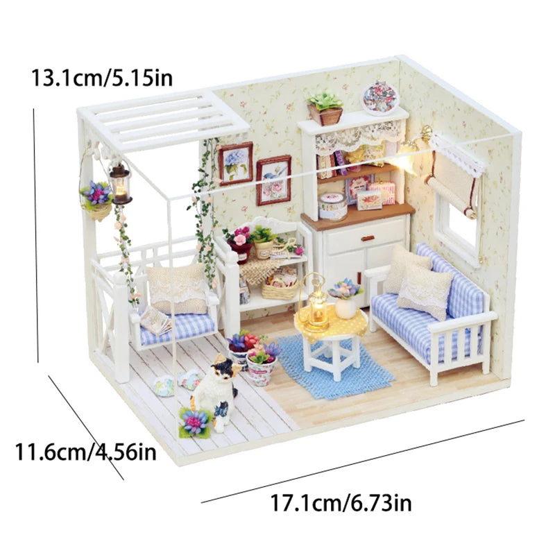 Kitten Mini Doll House 3D Puzzle Assembly Model Building Kit Creative Room Bedroom Decoration With Furniture Wooden Crafts Gi
