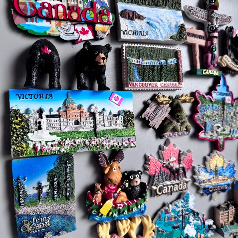 Canada Tourist Souvenir Fridge Magnets Ottawa Victoria Limeau Bridge Vancouver Quebec Toronto Bear Moose Maple Leaf Stickers