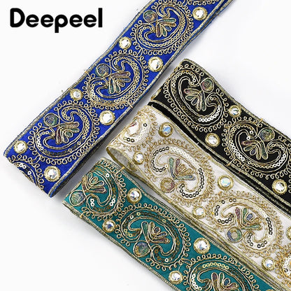 2/5/10Yards 5cm Sequins Embroidery Lace Trim Jacquard Ribbon Webbing Clothes Dress Decoration Trimming Sewing Craft Accessori