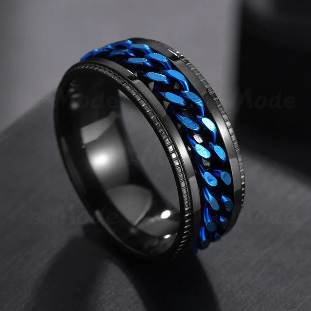 Cool Stainless Steel Rotatable Men Ring Spinner Chain Punk Women Jewelry for Party Gift