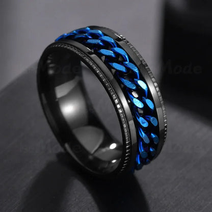 Cool Stainless Steel Rotatable Men Ring Spinner Chain Punk Women Jewelry for Party Gift - R259-hl / 12