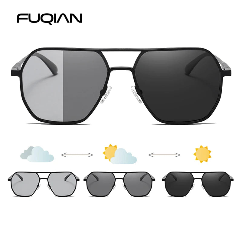 Luxury Metal Photochromic Sunglasses Men Women Fashion Polarized Sun Glasses Stylish Chameleon Anti-glare Driving Shades UV40