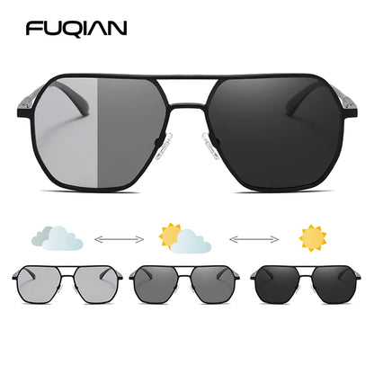 Luxury Metal Photochromic Sunglasses Men Women Fashion Polarized Sun Glasses Stylish Chameleon Anti-glare Driving Shades UV40