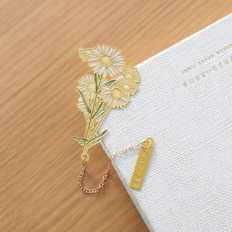 Gift Chinese Design Flowers Brass with Tassel Pendant Vintage Book Clips Office Fine Creative School Stationery Bookmarks - C