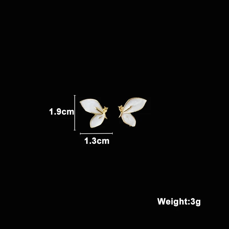 Pure White Women's Dangle Earrings Blooming Flower Acrylic Enamel Butterfly Imitation Pearl Heart Hanging Earrings Elegant Br