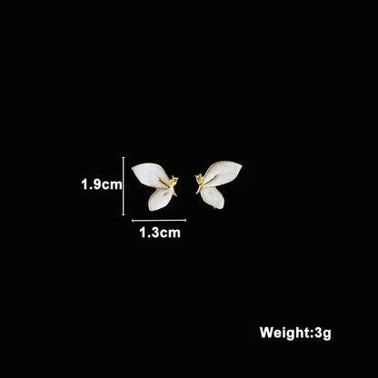 Pure White Women's Dangle Earrings Blooming Flower Acrylic Enamel Butterfly Imitation Pearl Heart Hanging Earrings Elegant Br