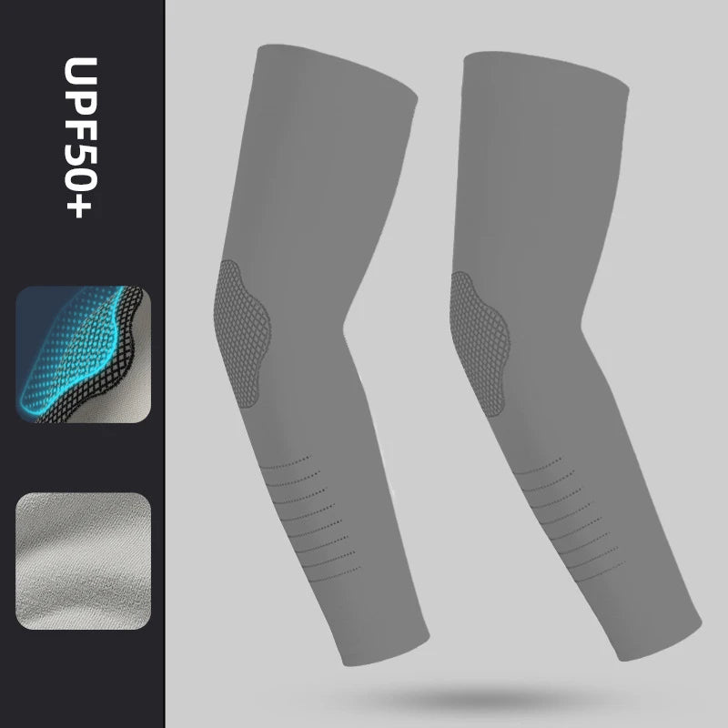 Ice Silk Sleeves Sun Protection Anti-UV Quick Dry Cycling Sleeves Breathable Cooling Sweat-absorb Elastic Hiking Sleeves - gr