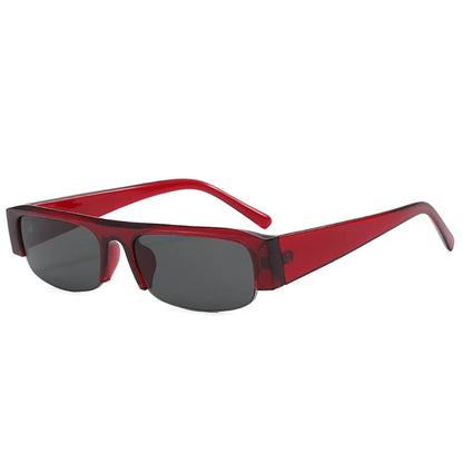 SO&EI New Small Rectangle Women Sunglasses Vintage Clear Lens Men Half Frame Eyewear Shades UV400 - Red Grey