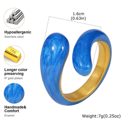 Chunky Open Twist Stackable Rings for Women, Blue Geometric Bold Enamel Crossover Statement Ring Band Waterproof - RC-721G07-