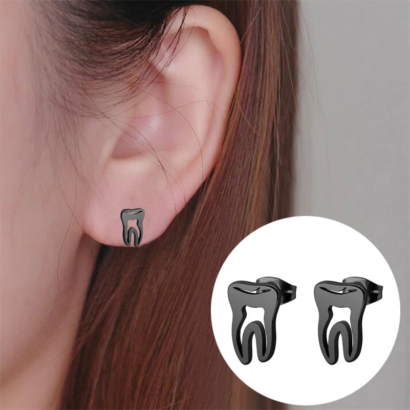 Punk Stainless Steel Dentist Tooth Stud Earrings For Women Doctor Nurse Tragus Piercing Earrings Jewelry Accessories Aretes