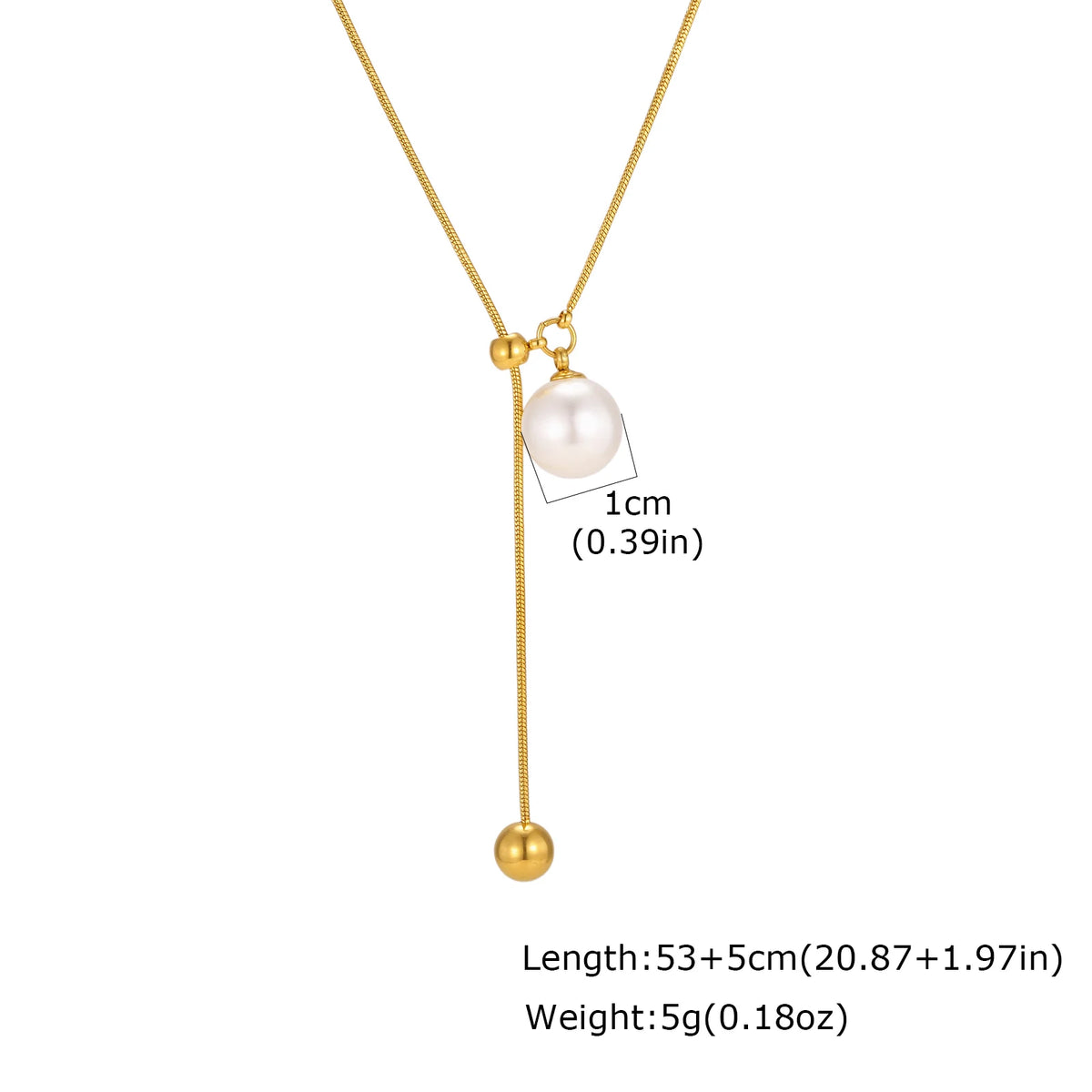 Pearl Lariat Necklace for Women, Gold Plated Stainless Steel Adjustable Slide Chain Y Necklace with Pearl Charm, Dainty Jewel