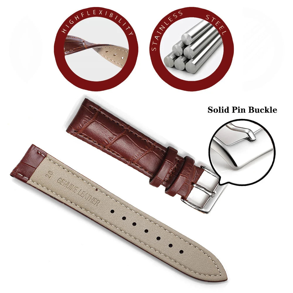 Premium Genuine Leather Watchbands 12/14/16/18/19/20/21/22/24 mm Watch Band Strap Wrist Belt Bracelet + Tool