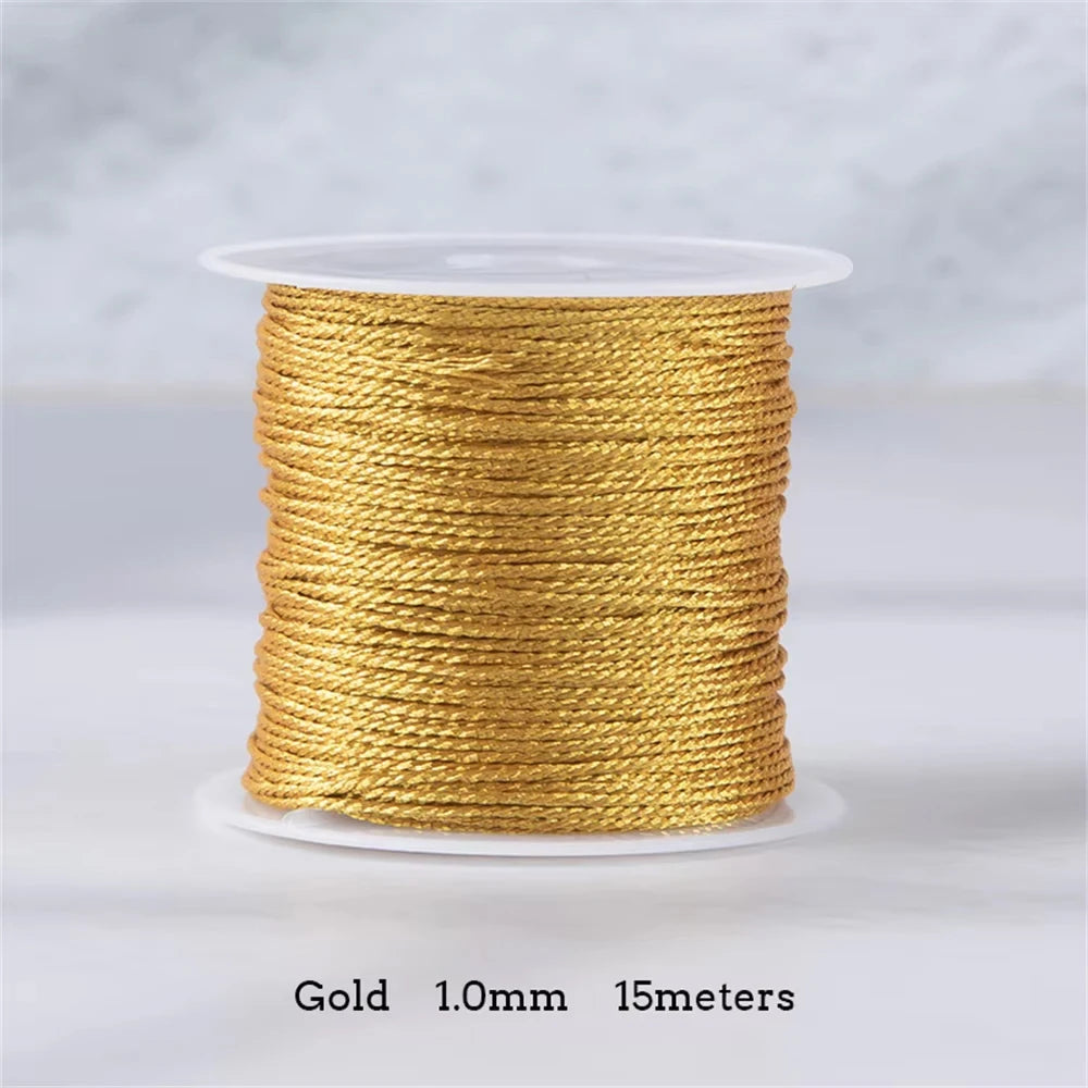 Gold/Silver Thread Macrame Cord Rope Bracelet Necklace Braided String For DIY Tassel Beading Shamballa String Supplies - 1.0m