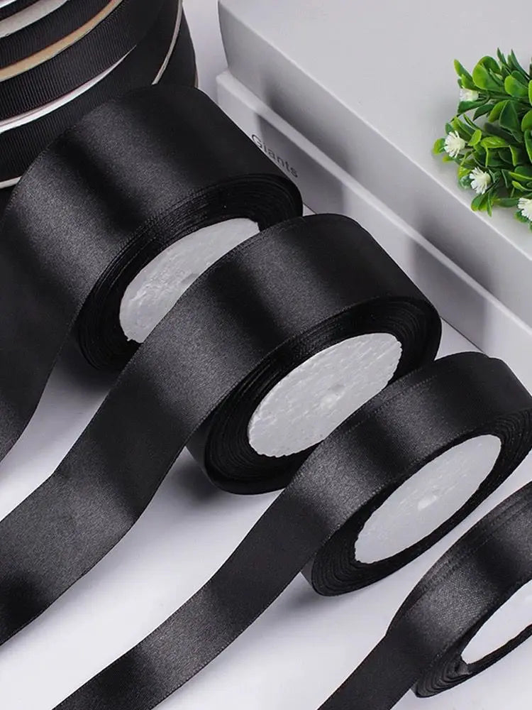 Black Single Face Satin Ribbon 6-10-12-15-20-25-40-50mm Gift Packaging Tape Christmas Halloween Birthday Party Decoration