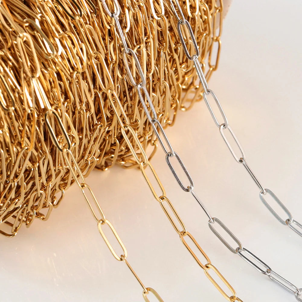 No Fade 2Meters Stainless Steel Chains for Jewelry Making DIY Necklace Bracelet Accessories Gold Chain Lips Beads Beaded Chai