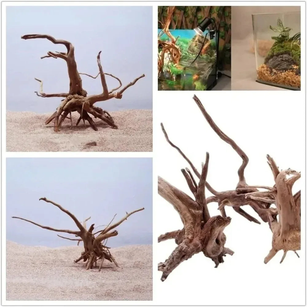 Natural Tree Trunk Driftwood Aquarium Fish Tank Reptile Cylinder Plant Root Wood Decoration Accessory for Aquatic Environment