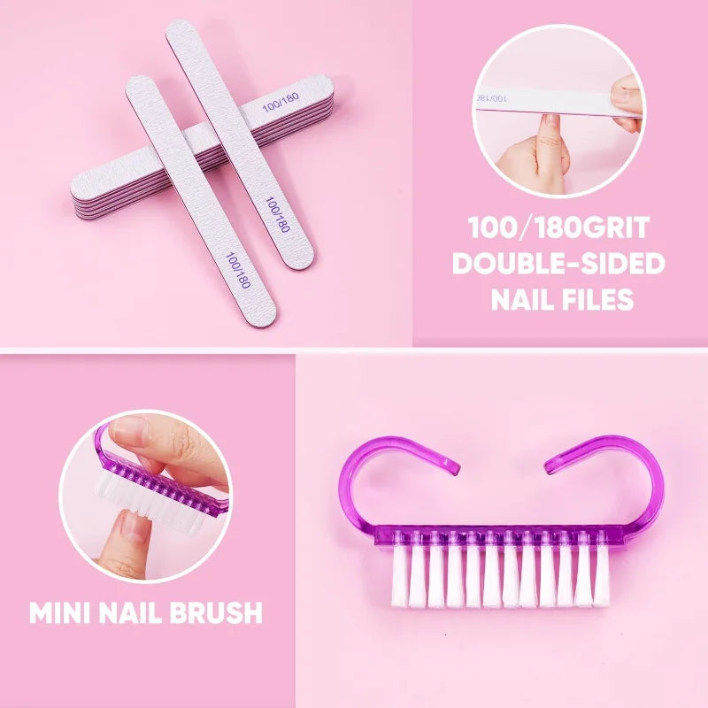 10/15pcs Professional Nail Art Kit with 100/180 Grit Files,Buffer Sponge,Brush,Scissors,Cuticle Nippers Pushers Gel Polish To