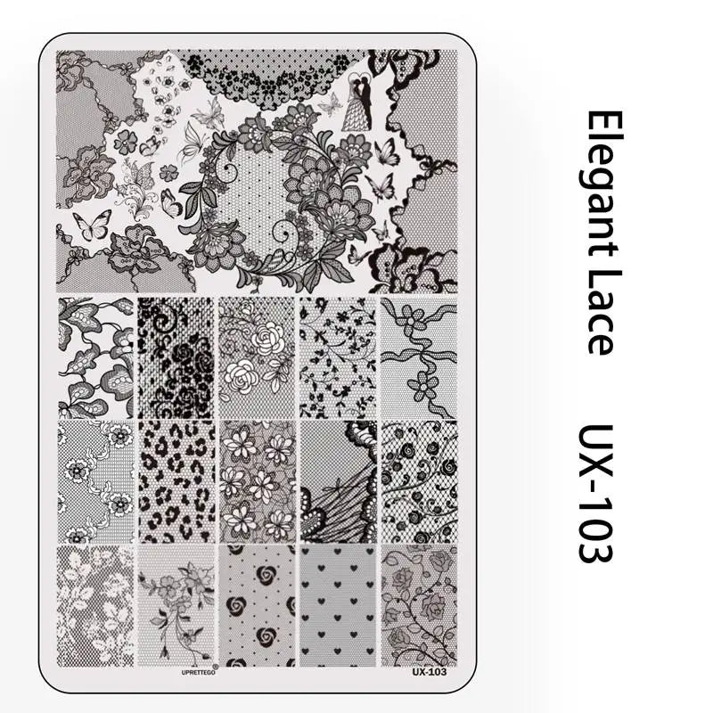 UX Serial 2 Stainless Steel Stamping Plate Template Abstract Vintage Fabric Texture Pattern Xmas Halloween Floral LaceUX52 - 