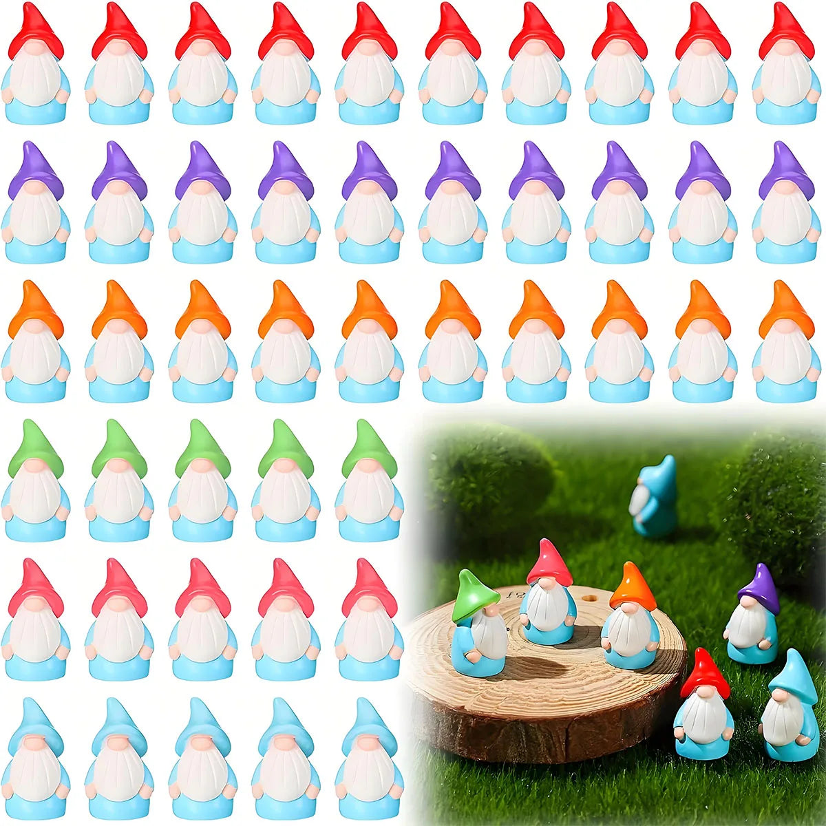 10/20/50/100pcs Mini Resin Gnomes Statues Ornaments Random Color Cute Fairy Miniature Gnome Figurines For Miniature Garden