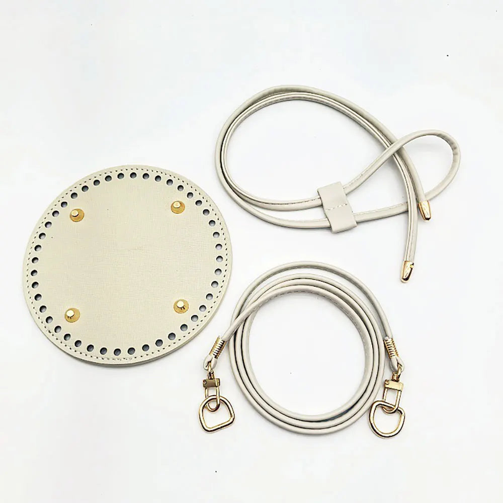 3Pcs DIY Purse Making Kit with Chain PU Leather Bucket Bag Base & Shoulder Strap Crochet Handbag Accessories ﻿ - 3Pcs White R
