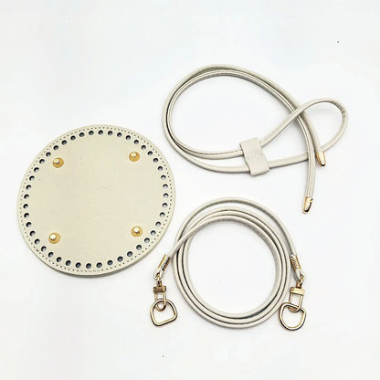 3Pcs DIY Purse Making Kit with Chain PU Leather Bucket Bag Base & Shoulder Strap Crochet Handbag Accessories ﻿ - 3Pcs White R