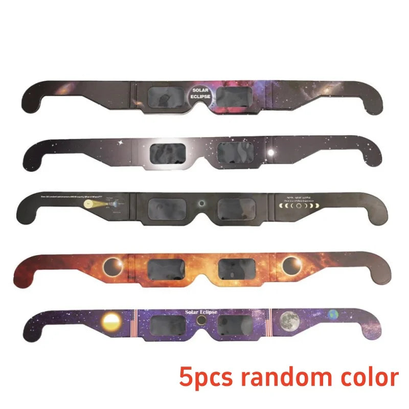 5PCS Solar Eclipse Glasses Anti-uv Glasses Safe Direct Sun Viewing Random Color Paper Frames for Adults Kids Watch Solar Ecli