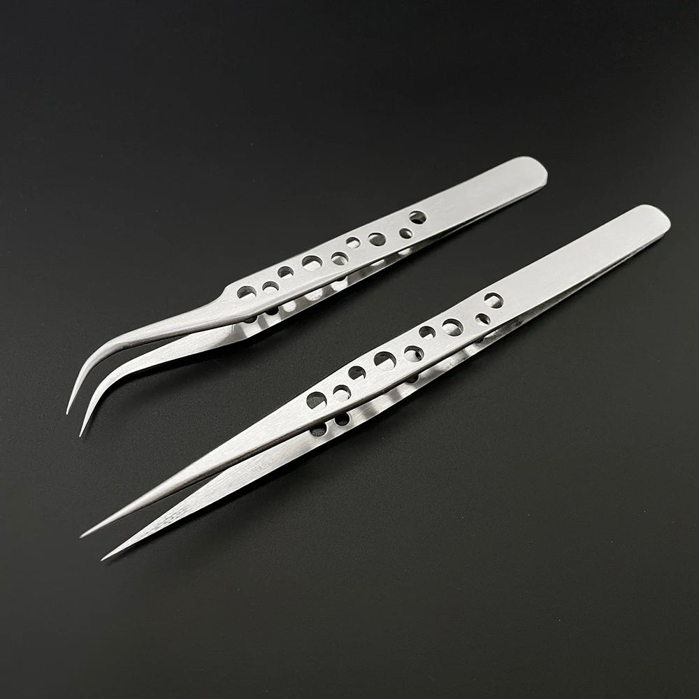 Industrial Tweezers Electronics Anti-static Curved Straight Tip Precision Stainless DIY Hand Tools Sets Forceps Phone Repair 