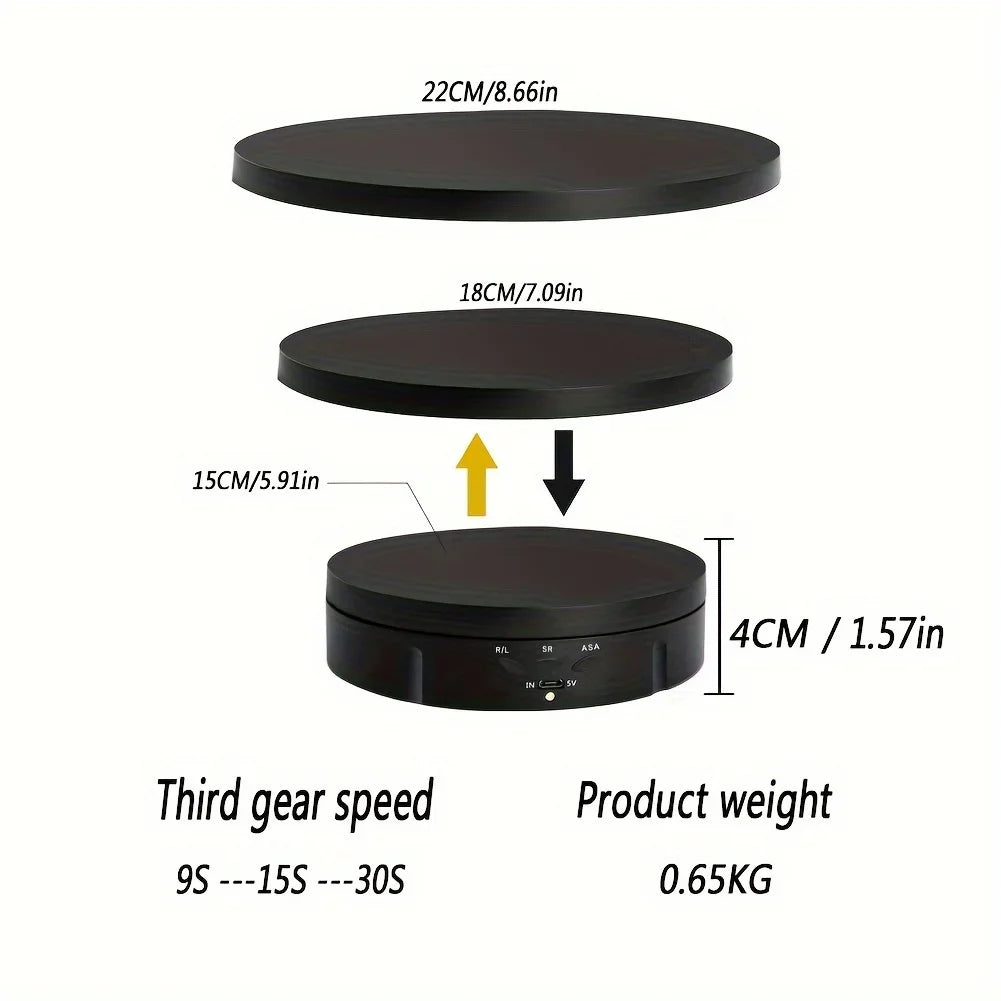 3 Speeds Electric Rotating Display Stand Mirror 360 Degree Turntable Jewelry Holder Battery/USB Power for Photography Shootin
