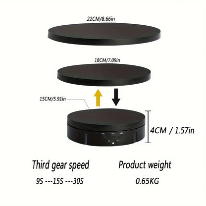 3 Speeds Electric Rotating Display Stand Mirror 360 Degree Turntable Jewelry Holder Battery/USB Power for Photography Shootin