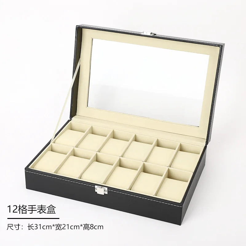 PU Leather Display Storage Collection Organizer Watch Box Case With Glass Top Slot Men Watch Bracket Display Box Gifts - Styl