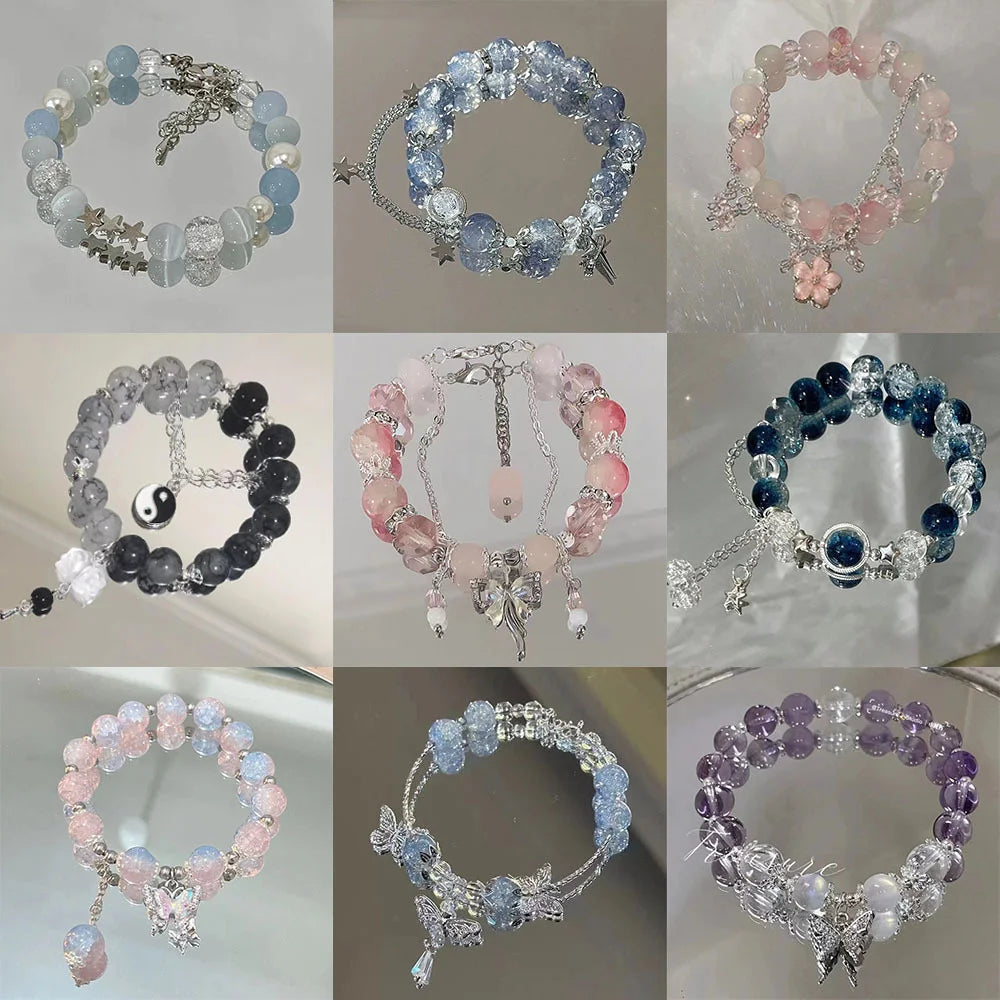 New Simple Beads Crystal Bracelet For Women Girls Korean ins Flower Fox Feather Tassel Bracelets Best Friend Jewelry Gifts 20