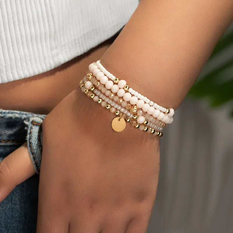 Y2K Ethnic Bohemian Beaded Bracelets Set for Women Beads Chains Stackable Wristband Girls Boho Hand Jewelry Accessoreis