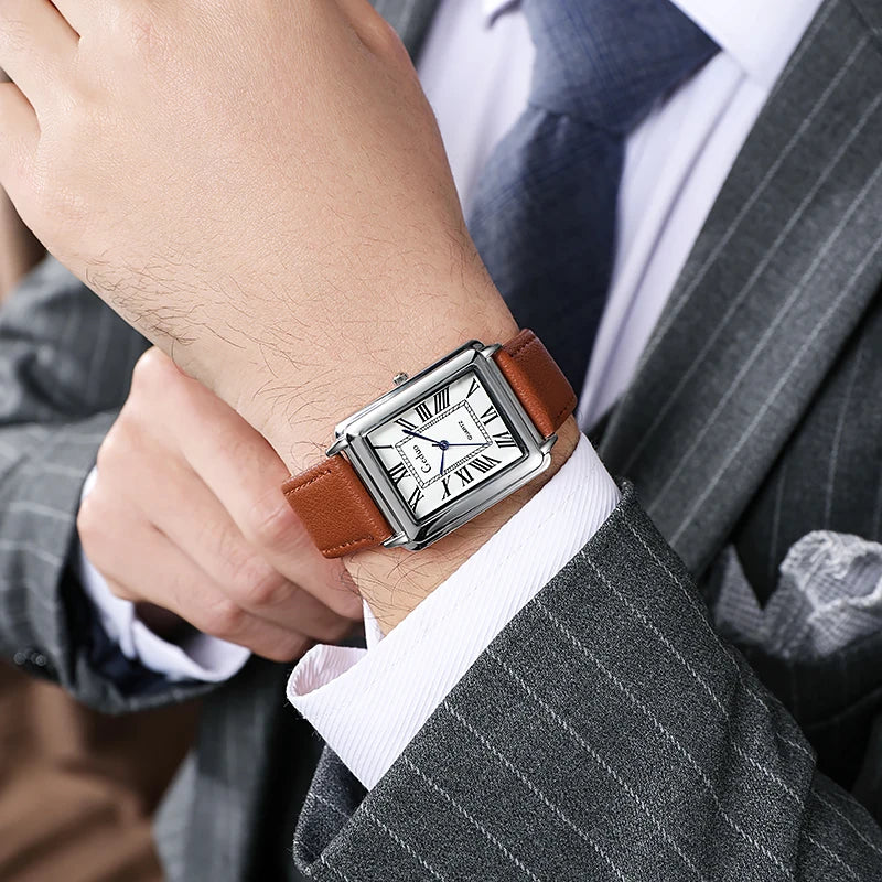 Fashion Men's Quartz Wristwatch Leather Strap Watch - coffee white