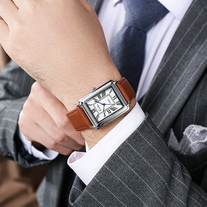 Fashion Men's Quartz Wristwatch Leather Strap Watch - coffee white