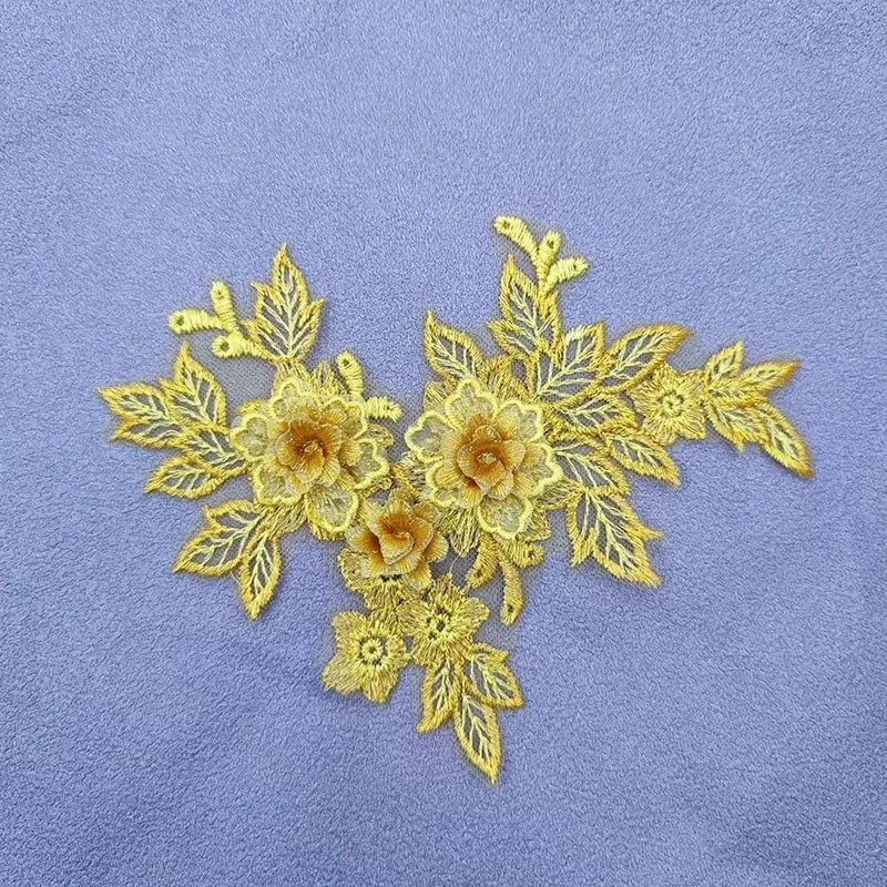 Lace Applique Sew on Patch Fabric 1Pair Embroidery Flower Exquisite Trim Patches Crafts Stickers Bag Gown Decoration