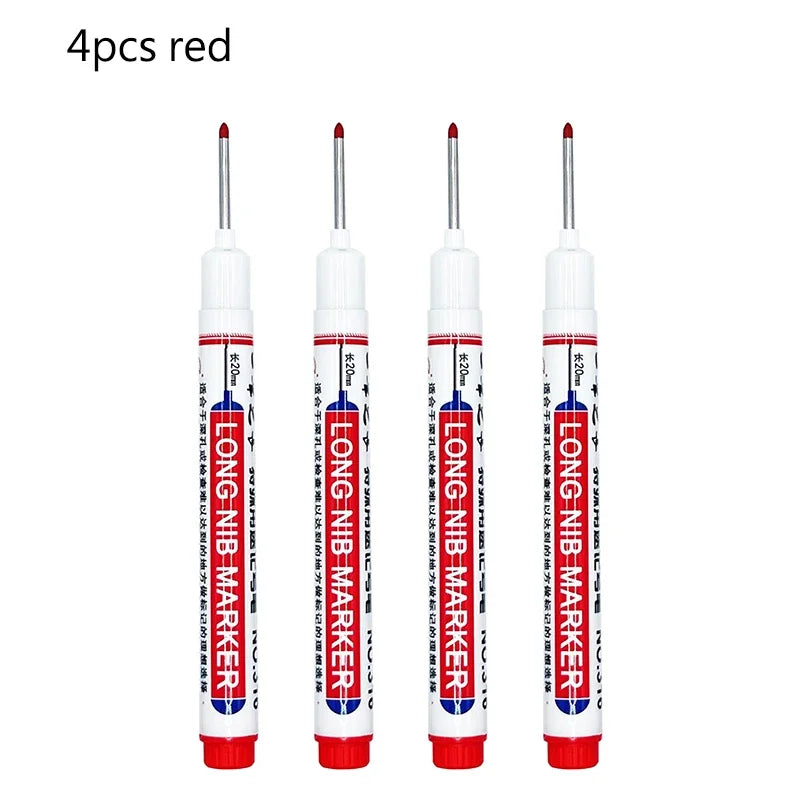4/12 Pcs Waterproof Long Head Markers Deep Hole Marker Pen for Metal Carpenter Red/Black/Blue/Green Ink Woodworking Tools Mar