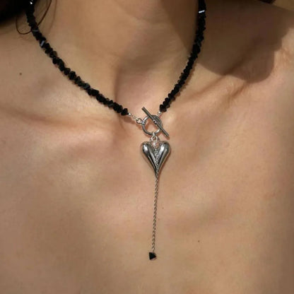 New Irregular Choker Vintage Tassels Zircon Heart Pendant Necklace For Women Female White Imitation Pearl Chain Valentine's G