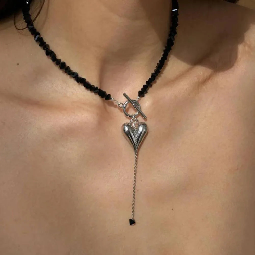 New Irregular Choker Vintage Tassels Zircon Heart Pendant Necklace For Women Female White Imitation Pearl Chain Valentine's G