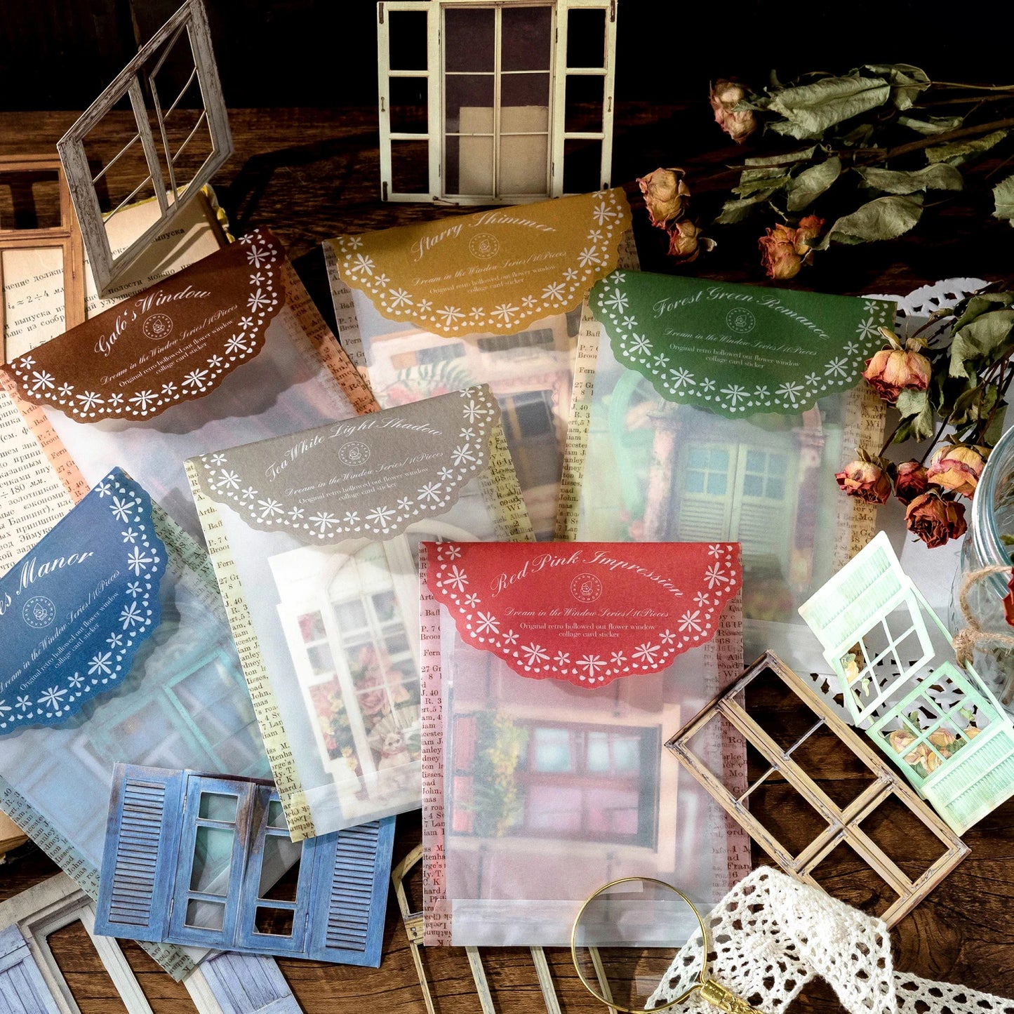 10 Sheets Vintage Hollow Door Window Sticker Diy Diary Decoration Plant Flower INS Sticker Album Scrapbooking Kawaii Statione