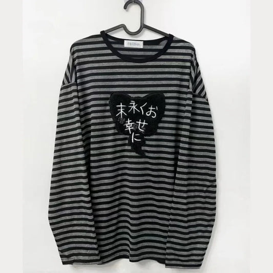 American Punk Vintage O Neck Long Sleeve Shirts All-Match Striped Design Harajuku Embroidery Tops Y2k Aesthetic High Street T