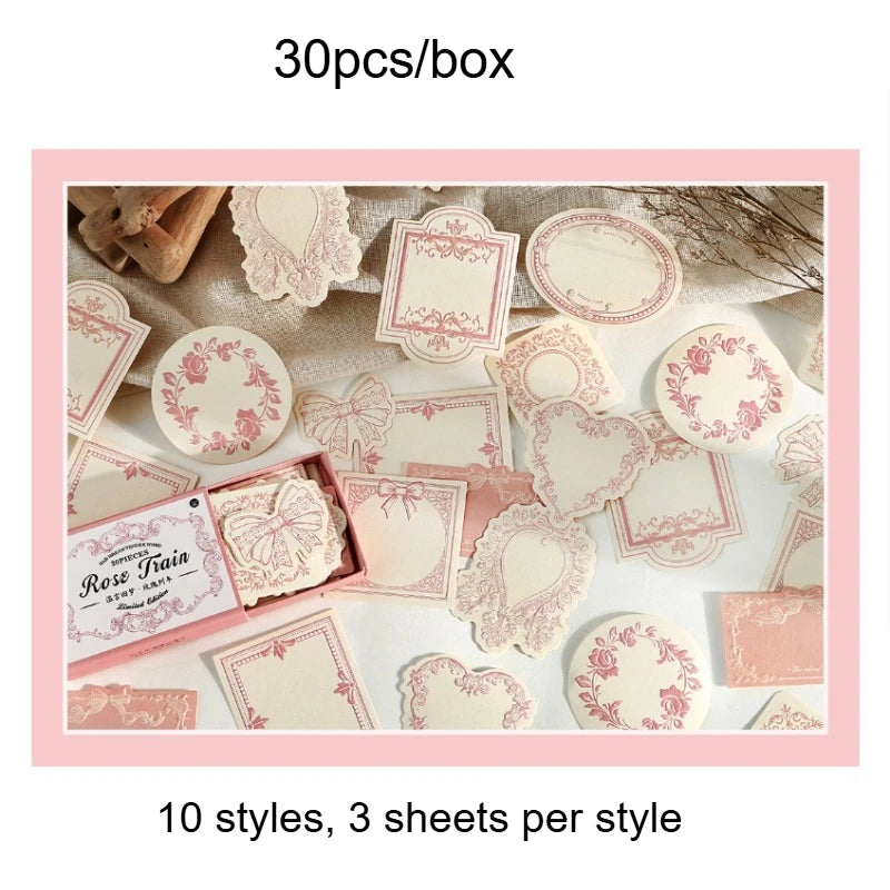 1 box of 30 sheets retro embossed floral border DIY writable decorative hard cardstock paper for scrapbooking Boxed sticky no